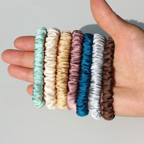 Kopfbedeckung Haarschmuck 100 Skinnies aus reiner Seide Kleine Scrunchie-Set Fliegen Seile Bänder Skinny Scrunchy Elastics Schwanzhalter für Frauen Mädchen 230512