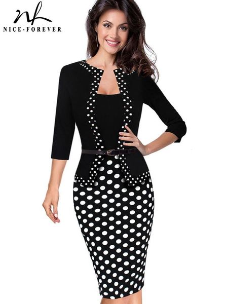 Vestito bene bene primavera giacca finta contrasto retrò polka indossa per lavoro vestidos ufficio bodycon women abito b407