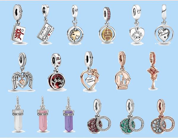 925 Silber Perlen Charms passen Pandora Charm Lucky Amulett Anhänger New Beads Love Heart Blue Crysta 10899