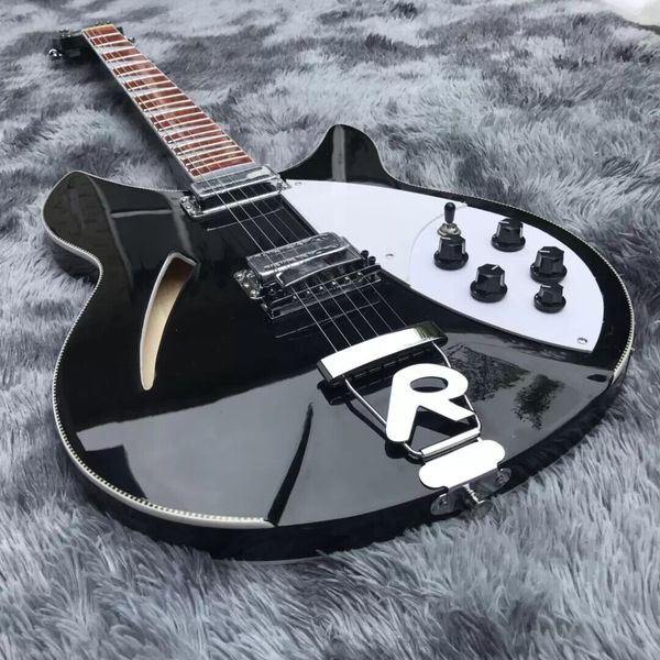 Fábrica personaliza nova o grande corpo semi oco Rick Black Electric Guitar,