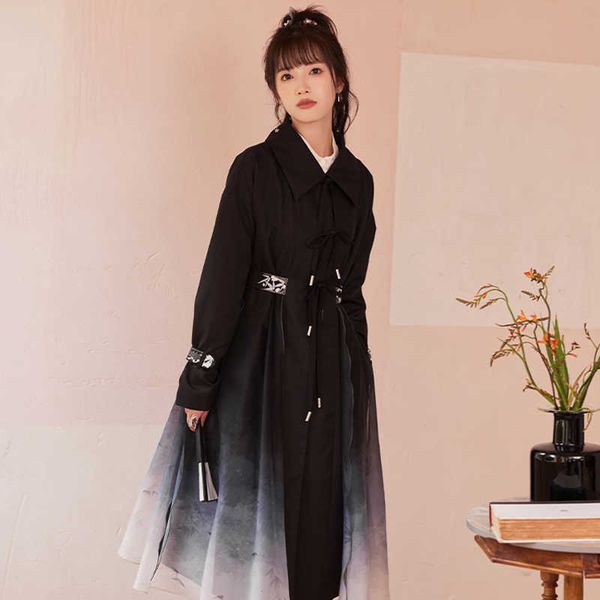 Roupas étnicas Melhorias de hanfu melhoradas para mulheres diárias New Autumn Winter Windsproof Style estilo chinês Casaco hanfu preto DQL7531 G230428