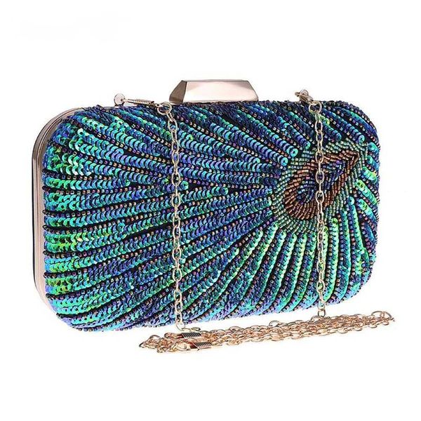 Borse da sera Pochette blu turchese Borsa da donna con tracolla a catena con tracolla sopra la spalla Perline di diamanti Banchetto di lusso 230427