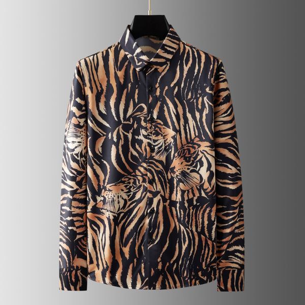 Camisas masculinas impressas de tigre de alta qualidade Leeve Four Seasons Smart Casual Camisas Male Male Slim Fit Party Man Shirts 3xl