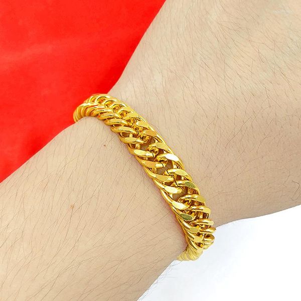 Link Armbänder Hip Hop Gelbgold Farbe Für Männer 10mm Kette Armreif Armband Armband Pulseira Mode Schmuck Zubehör Geschenke