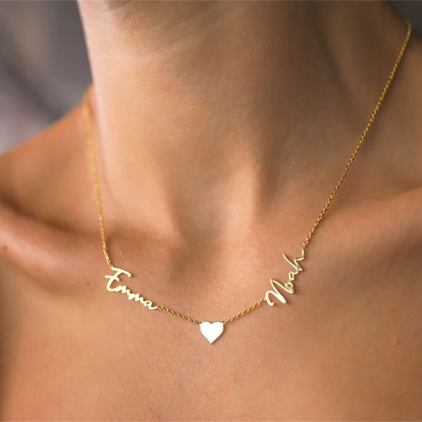 Collana personalizzata con due nomi per donna Ragazza con cuore in acciaio inossidabile Collana con nomi personalizzati fatti a mano per la figlia Regalo per la festa della mamma