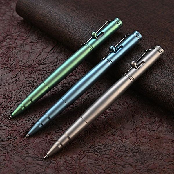 Canetas Silver/verde/azul Titanium liga Tactical Gel Gel Metal Metal Business Signature portátil Pen Gift Office Stationery