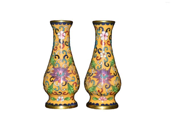 Vasos mozart puro cobre cloisonne filigree par de vasos de barriga de potidade estilo ornamento A52 Antiguidades tradicionais chinesas de arte