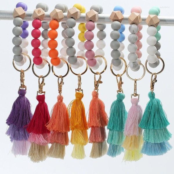 Bracelets de charme Mama Moda Silicone Bracelet Bracelete geométrica de madeira Eyes Multilayer Tassel Pingente Bag 2023 Presentes para Mulheres