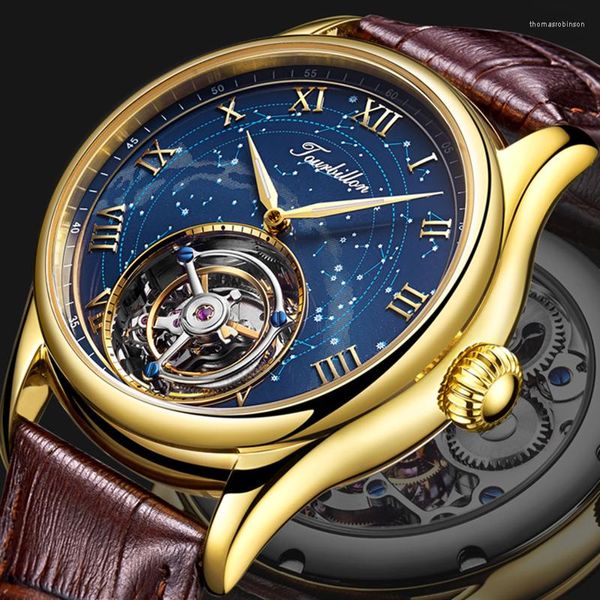 Нарученные часы Aesop Tourbillon Skeleton Watch Двойные пустые механические мужски-наручные часы мужские сапфировые часы капля поддержки
