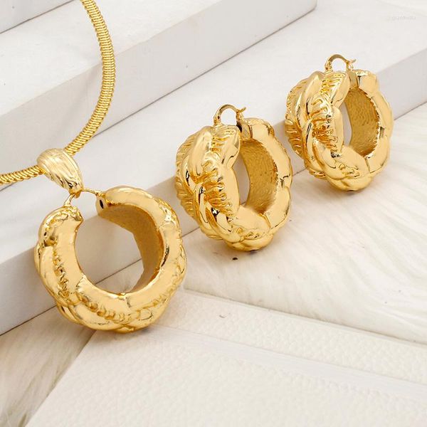 Brincos de colar Jóias de jóias 24K Gold African Sets for Woman Dubai Tiopi Tridal Wedding Jewellery Presente Diar