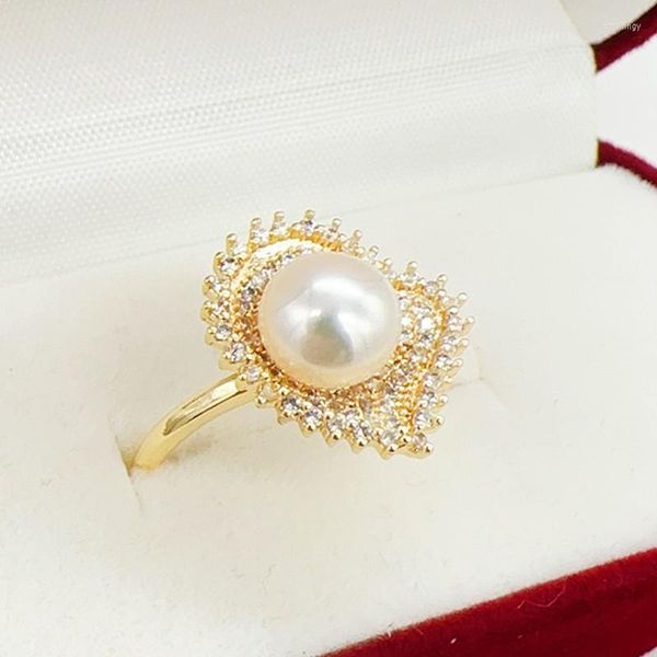Кластерные кольца прибытие жемчужное кольцо естественный пресноводный дизайн сердца 14 тыс. Золото, заполненные женскими свадебными ювелирными украшениями