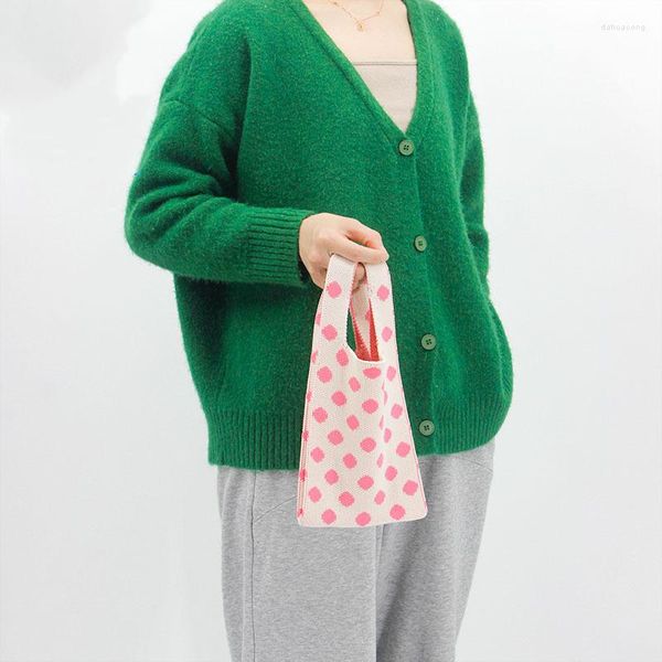 Bolsas de noite mini tamanho menina kawaii polka ponto tricotado telefone rosa bolsa rosa