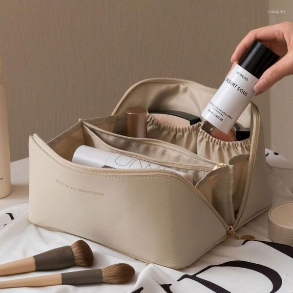 Borse portaoggetti Borsa cosmetica portatile da donna in pelle PU Borsa da bagno impermeabile di grande capacità EL Toiletry Organizer per trucco con rossetto con cerniera