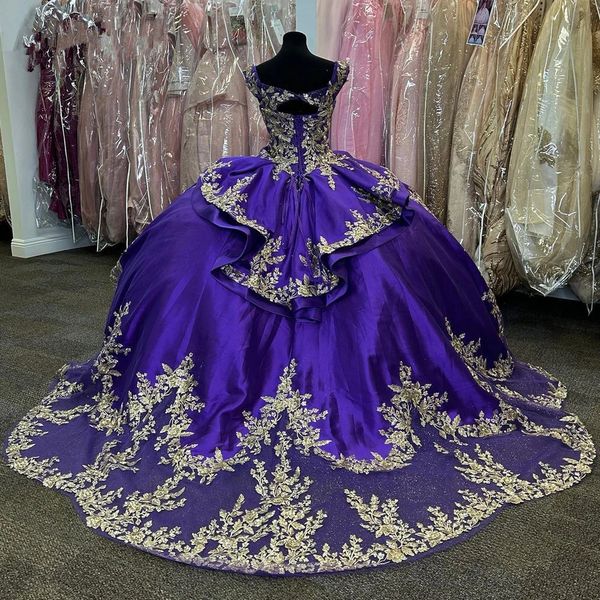 Macchia viola Principessa Abiti Quinceanera 2023 Cristalli di lusso Appliques corsetto stringato ballo di fine anno dolce 16 Vestidos De 15 Anos