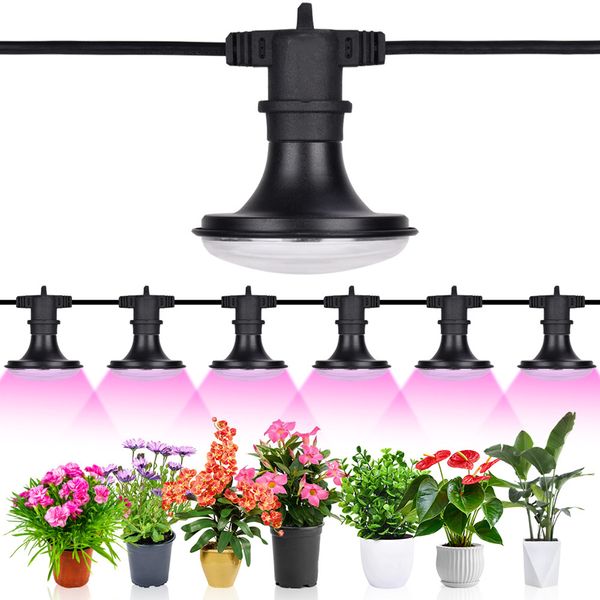 LED-Wachstumslichterkette für den Außenbereich, 120 W, Vollspektrum-Pflanzenlampe, Wachstumsbeleuchtung, für Gewächshaus, Hydrokultur, Sämlinge, Samenstart, Gemüse, Blumen, 6 Glühbirnen UL