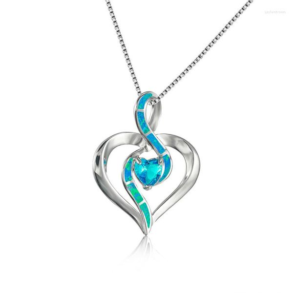 Collane con ciondolo Simpatici pendenti a forma di cuore con croce infinita femminile Collana girocollo color argento Opale di fuoco blu per donna