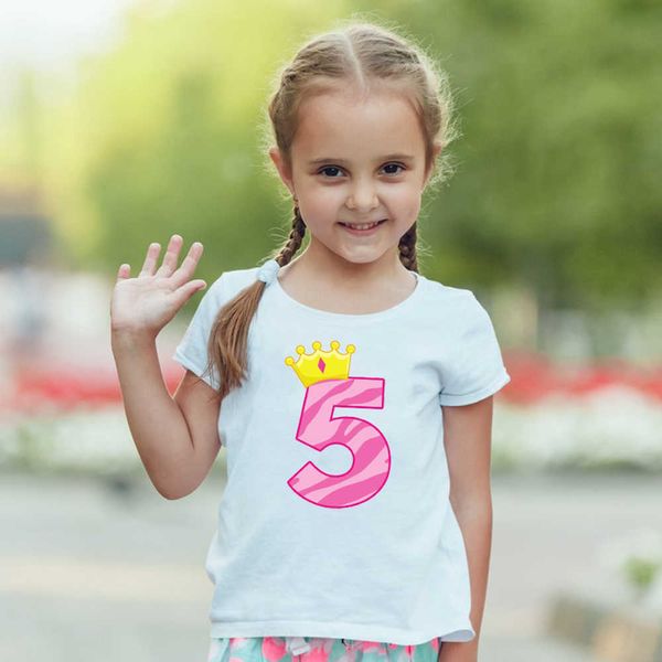 T-shirt Bambini Ragazze Compleanno Numero 1-6 Stampa T-Shirt Bianca Moda Bambina Bambina Manica Corta T-Shirt Casual Bambini Bella Kawaii Top AA230511
