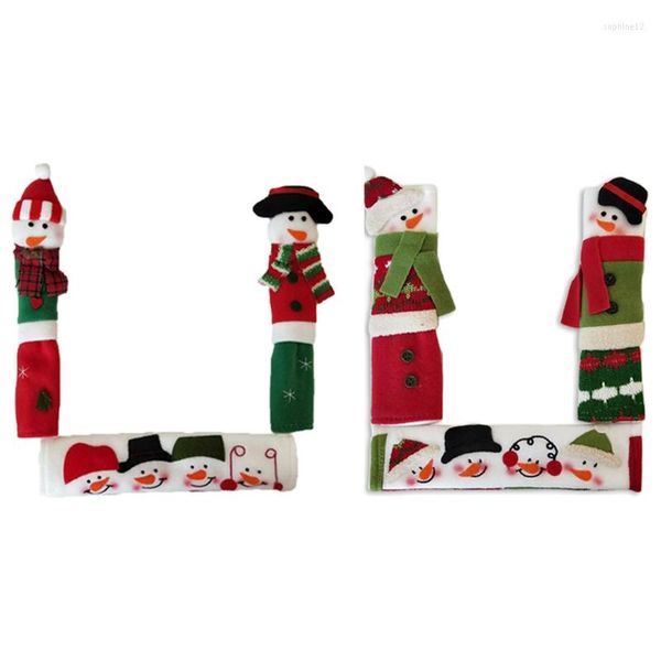 Decorações de Natal T84E 3 PCs Capas de alça de geladeira Santa Claus Microoves Anti-escaldamento Luvas Ano Party Home