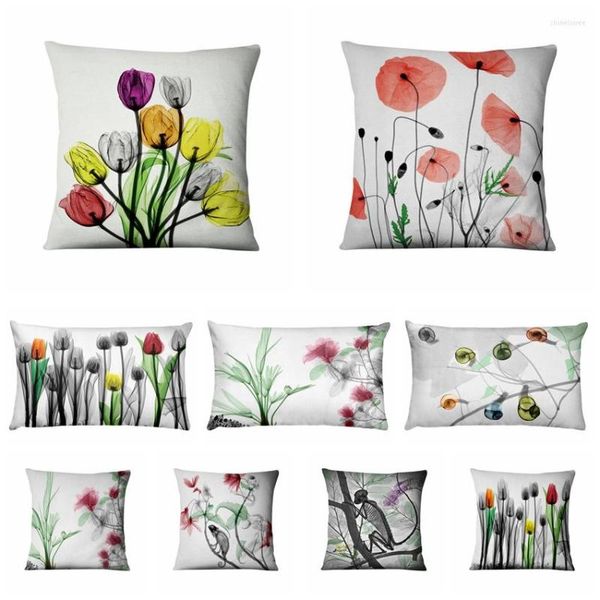 Pillow Dream Tulip Bedruckter Kissenbezug, Aquarell-Blumenmuster, dekorative Heimdekoration, Sofa-Wurfkissen