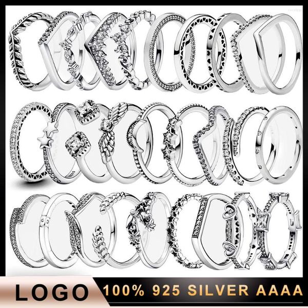 Cluster Rings Ring 5 Real 925 Silver For Women Logo originale Fine Luxury Gioielli di alta qualità Regalo di anniversario all'ingrosso