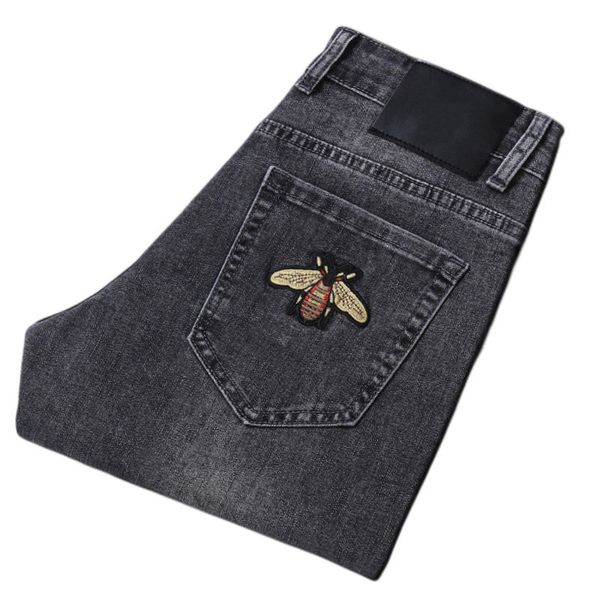 Новые джинсы брюки брюки брюки мужские брюки растягиваются осенняя зима, близкие джинсы, хлопковые брюки, промытые прямой бизнес-повседневная маленькая пчела G8087G