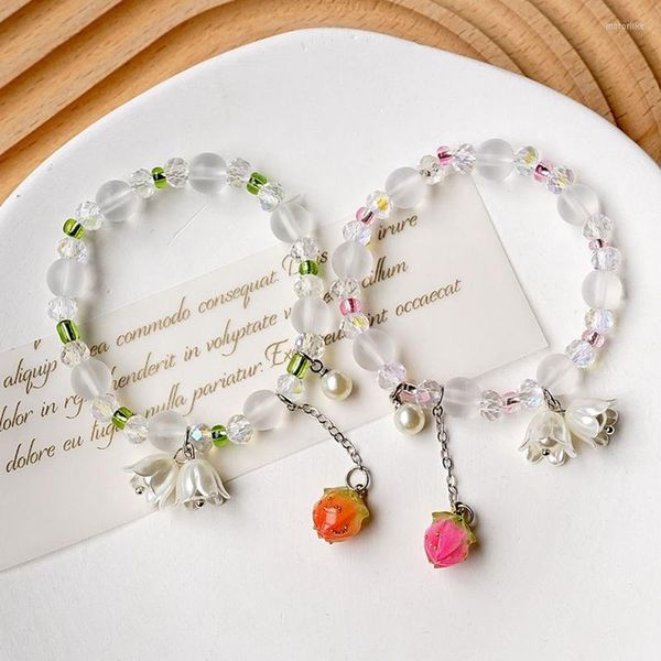 Braccialetti di collegamento Fiori coreani Margherita Braccialetto di perline di cristallo colorato boemo Fatto a mano Corda elastica Gioielli da donna Pulseira