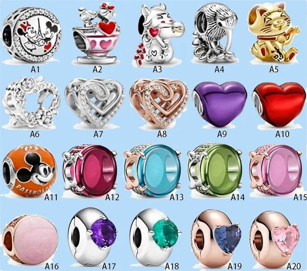 Charms in argento 925 con perline adatte al fascino Pandora Serie Capodanno Nuova fibbia fissa perline Lucky Cat fai da te