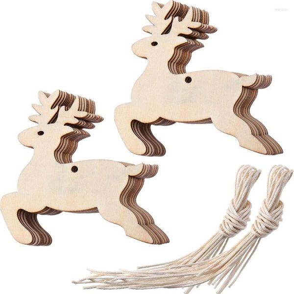 Portachiavi 30Pcs Ritagli di renne in legno Ornamenti appesi di Natale con corde Etichette per pittura fai da te Decorazioni per la casa di nozze
