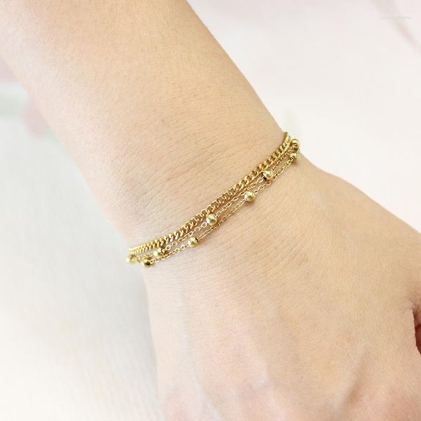 Link Bracelets Jóias de joias de alta qualidade Metal embrulhado em cadeia artesanal Multi-camada 18K Base a aço inoxidável à prova d'água de ouro 18k