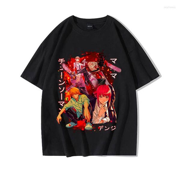 Мужские рубашки Tshirts аниме бензопила мужчина для печати мальчик девочка унисекс уличная одежда. Случайная рубашка мода Cartoon Pochita makima tees хлопковая одежда.
