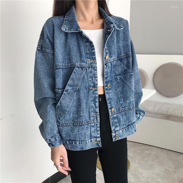 Jackets femininos 2023 Spring Autumn for Women Fashion Kpop Jaqueta solta de manga comprida Retro jeans Short Casat