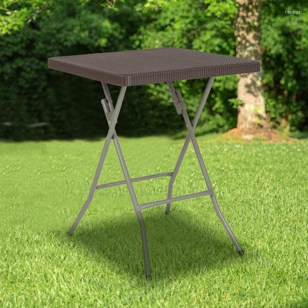 Camp Furniture Flash Tavolo pieghevole in plastica rattan marrone quadrato da 1,95 piedi