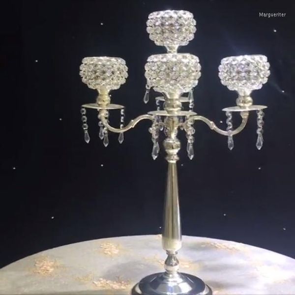 Вазы 12 л.с.) 5 Arms Candelabra Gold Metal Crystal Candlesticks для Lealight Candles Holders Классические свадебные вечеринки.