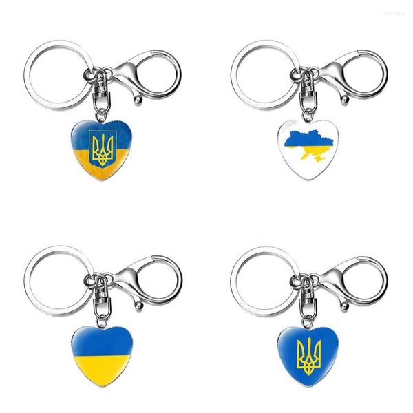 Schlüsselanhänger Ukraine Karte Nationalflagge Schlüsselanhänger für Männer Trendy Herz Glas Cabochon Ukrainisches Symbol Schlüsselanhänger Metall Schlüsselanhänger Schmuck Geschenk