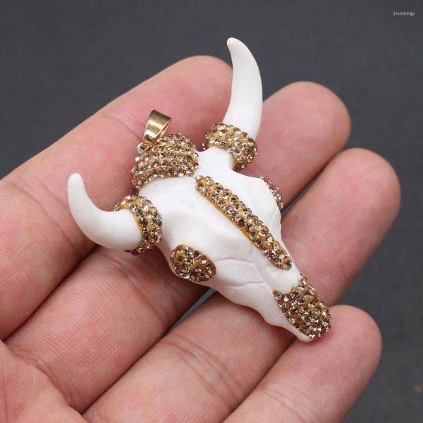 Anhänger Halsketten Hohe Qualität Weiß Bull Knochen Kuh Kopf Schädel Charme Kristall Strass Anhänger Für DIY Halskette Schmuck Machen Geschenk