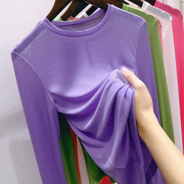Camas femininas Camisas femininas Sexy Camisa de roupas, veja através de malha transparente Tops