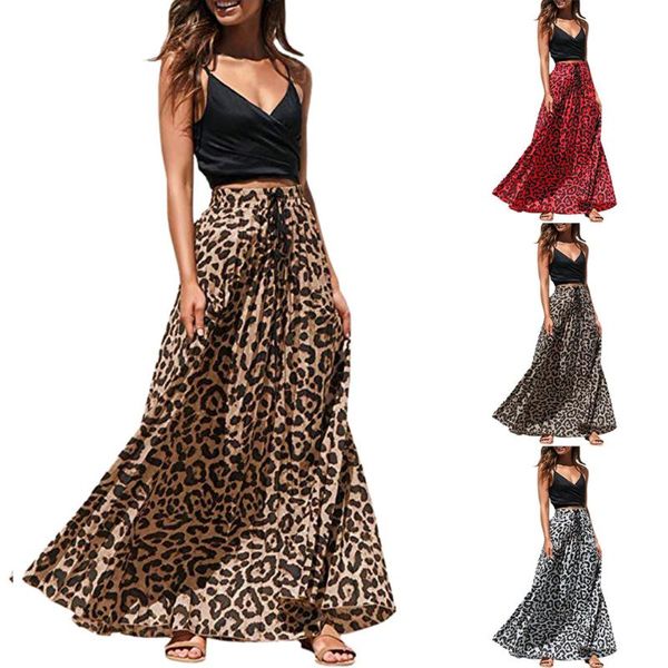 Röcke Womail Rock Frauen Sommer Bohemian Leopard Print Lange Kordelzug Plissee Hohe Taille Maxi Party Mode 2023 W425