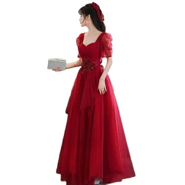 Vestido brinde vestido de noiva 2022 novo casamento noivado vinho vermelho de volta para a porta vestido de noite feminino fino pode ser usado em momentos comuns