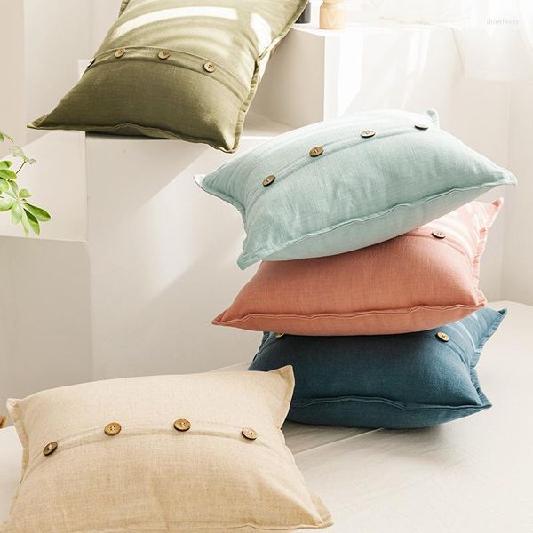 Kissen nordischer Baumwoll-Leinen-Bezug, Luxus-Sofa, einfarbig, Kokosnuss-Knopf, rosa Kissenbezüge, Überwurf, Heimdekoration, 45 x 45 cm