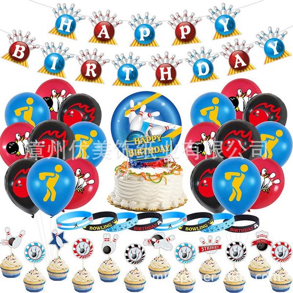 Parti Dekorasyonu 1set Bowling temalı balonlar top doğum günü banner kek topper için bebek duşu erkekler dekor tedarik -sepetsparty