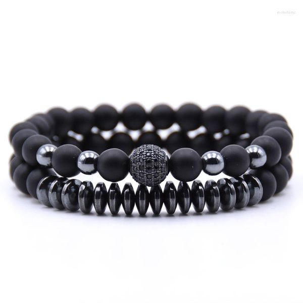 Charm Armbänder HYHONEY 2 teile/sätze Micro Pave CZ 10mm Disco Ball Charms Für Frauen 8mm Matte Perlen Stein Armband männer Schmuck Bileklik