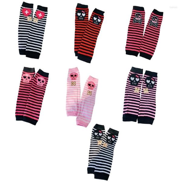 Ginocchiere Q1FA Manicotti con fori per i pollici Y2k Harajuku Skull Warmer Striped Punk Cover