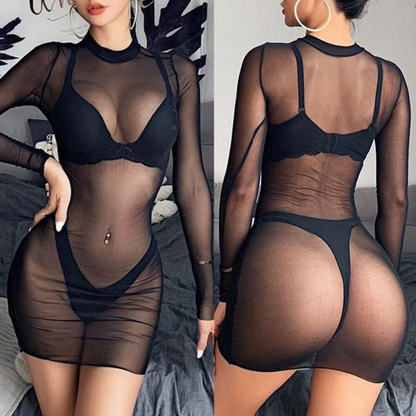 Encubrimiento Nuevo vestido de playa sexy para mujer Traje de baño de malla Cubrir Bikini transparente Traje de baño Ropa de club Vestido sexy Lencería Vestidos transparentes