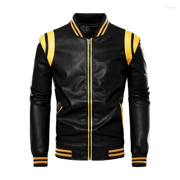 Männer Jacken 2023 männer PU Leder Baseball Jacke Motorrad Fleece Mäntel Mode Farbe Passenden Lose Outwear Männlich Denim