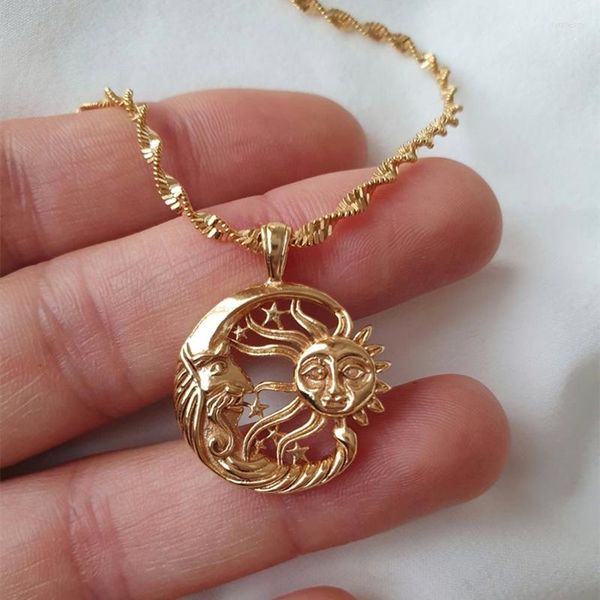 Anhänger-Halsketten Zierliche Damen-Sonne- und Mond-Halskette Himmlischer Yin-Yang-Charm-Party-Boho-Schmuck Geschenk für Sie