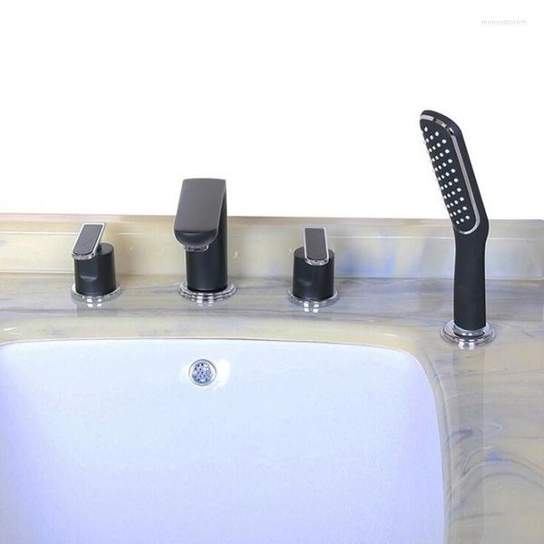 Rubinetti per lavabo da bagno 4 pezzi Rubinetto per miscelatore per acqua fredda moderna Balck Set doccia 58 Rubinetto per lavabo in ottone con accessori per El