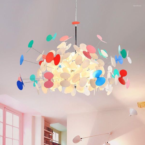 Candeliers Cartoon Butterfly Chandelier Creative Living Room Iluminação de jantar Crianças Personalidade Quente Lâmpada LED LED