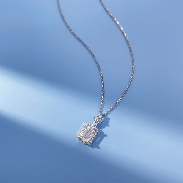 925 Sterling Silver D Color Genuine Moissanite Diamond Emerald Cut Gemstone Pendant Collana Wedding Fine Jewelry Women
