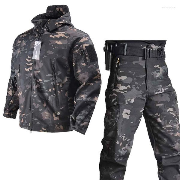 Casa de ginástica Exército de concha macia Tactical Tactical Jackets à prova d'água Homens de combate militar uniformes de traje de travessia de camping calças de camping safari