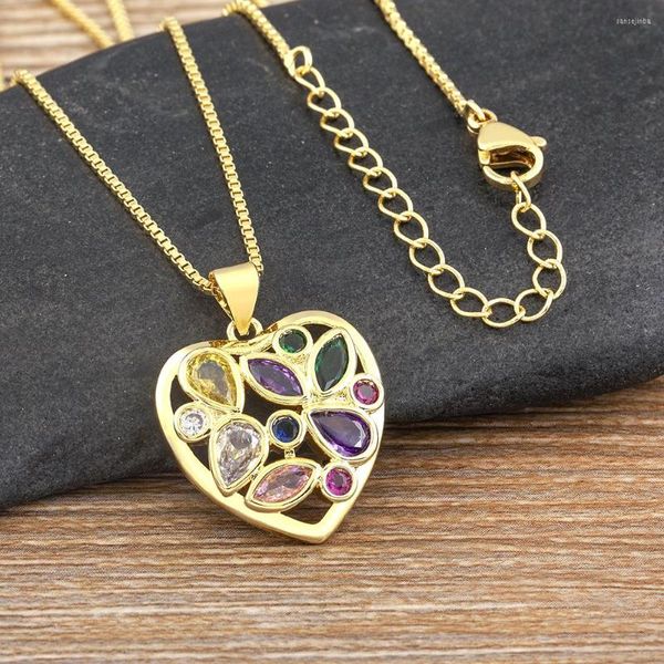 Catene AIBEF a forma di cuore con strass multicolore scava fuori collana da donna ciondolo gioielli rame CZ colore oro regalo Patry unisex